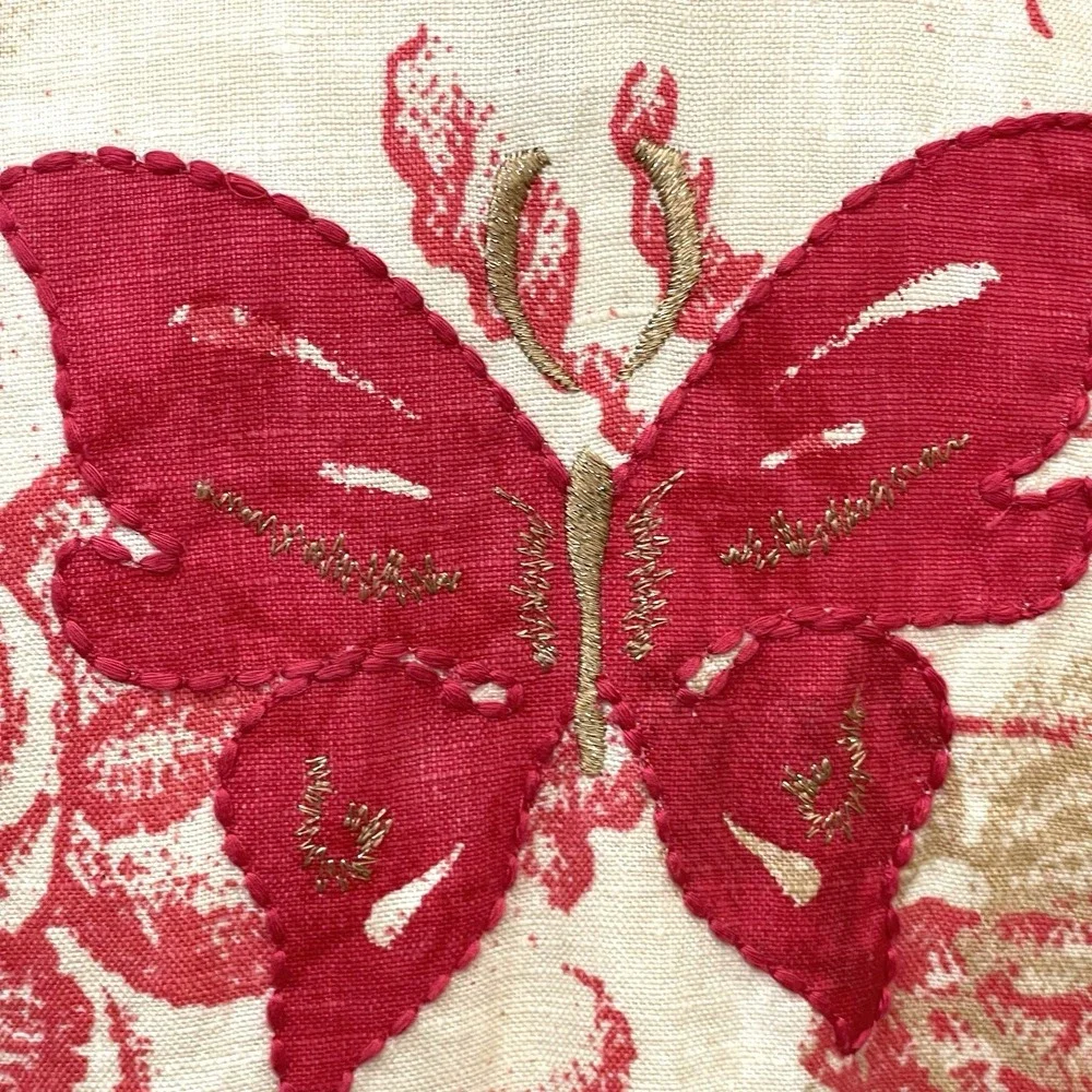 Sigrid Olsen Linen Coat Cream Coral Embroidery‎ Mandarin Collar Medium
